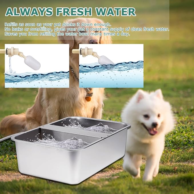 6 Gallon Automatic Dog Water Bowl Dispenser Outdoor Dog Waterer | Stainless Steel Outside Extra Large Self Filling Auto Water Bowl for Dogs Cats Pets Livestock Chicken