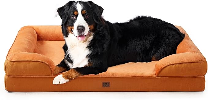 EHEYCIGA Orthopedic XXL Dog Bed, Waterproof Washable XL Big Pet Bed 52" | Non-Slip Bottom and Egg-Crate Memory Foam Extra Large Pet Couch Bed with Washable Removable Cover, Pumpkin Orange