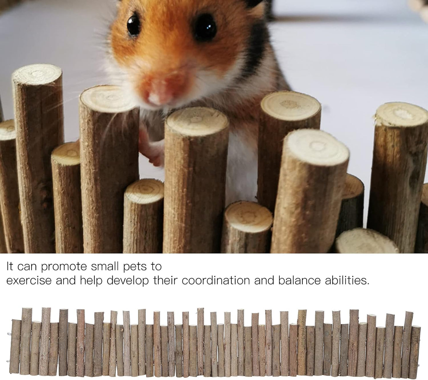 Ejoyous Hamster Wooden Bridge, Wood Ladder Hamster Fence Hideout Cage Bedding Climbing Toys for Syrian Hamsters Gerbil Small Animals (60CM Fence)