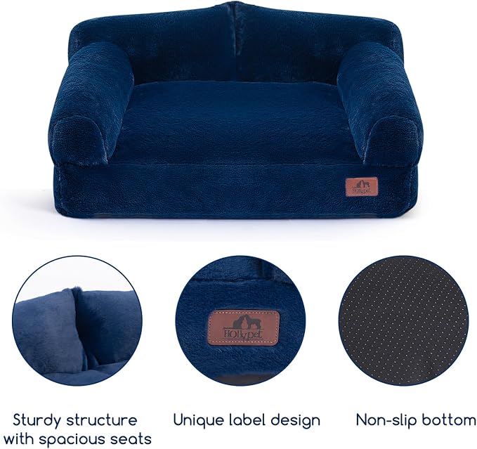 Hollypet Medium Dog Large Cat Bed Puppy Couch Beds for Pets up to 35 lbs | Fluffy Dog Cat Couch Plush Soft Warming Pets Beds with Machine Washable Cover and Non-Slip Bottom