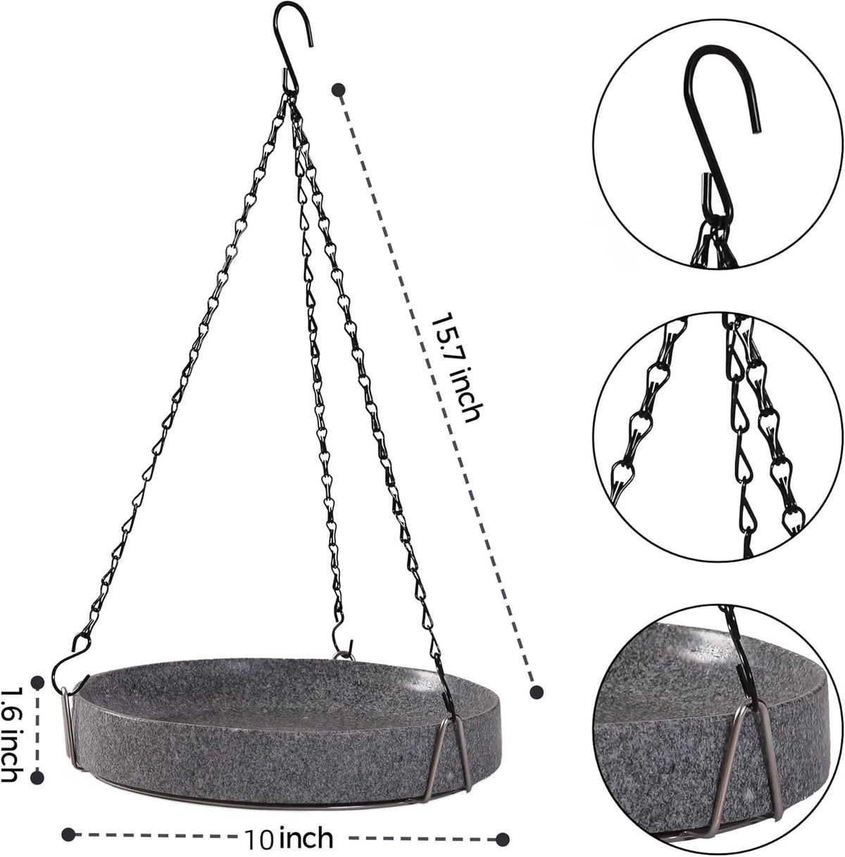 Stone Bird Baths for Outdoors,10inch Birds Bath Bowl with Hanging Accessories,Ground Bird Feeders and Birdbath Bowl, Bird Water Bowl for Balcony, Patio, Garden or Yard