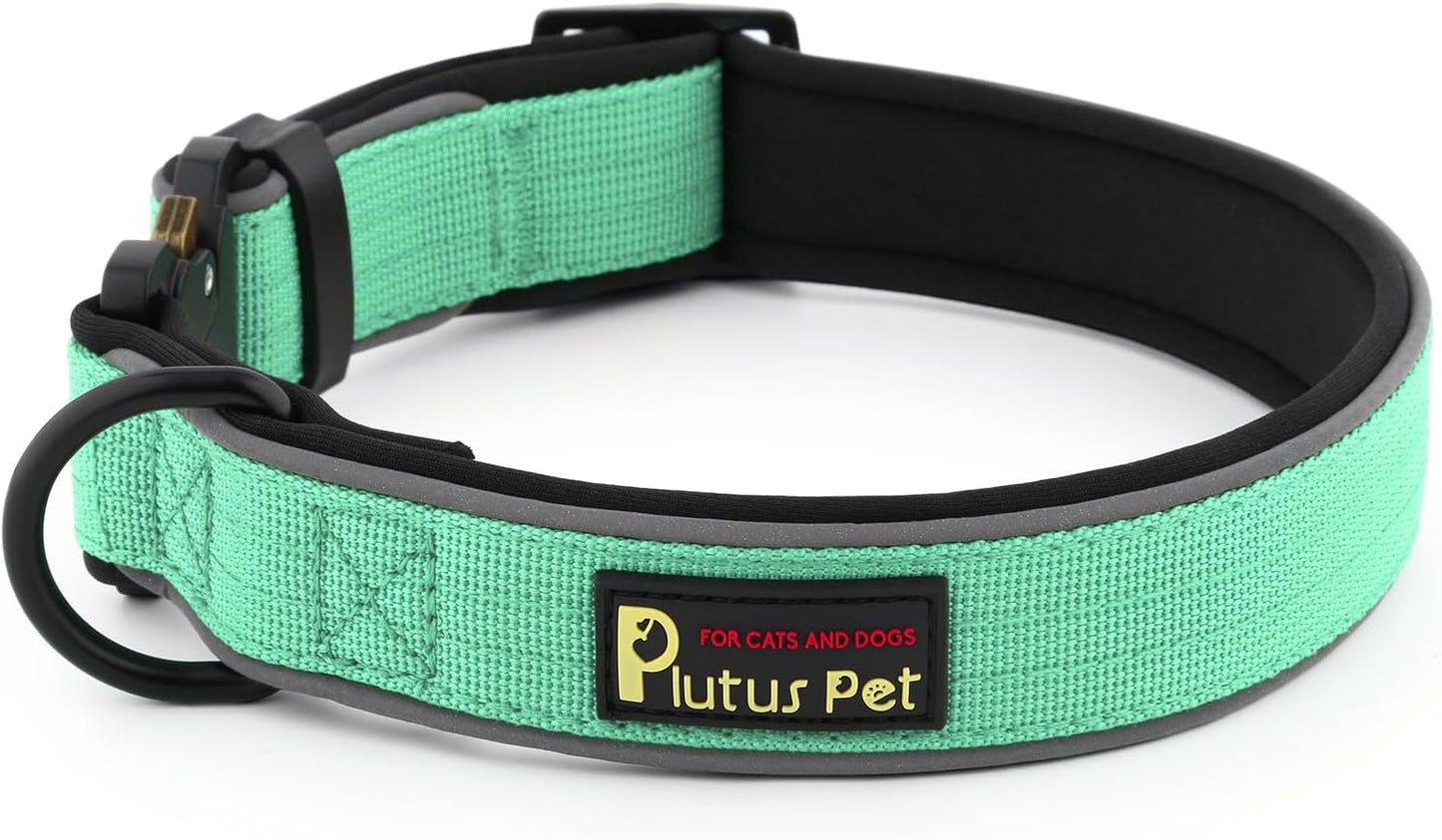 Plutus Pet Tactical Dog Collar, Reflective, Adjustable Heavy Duty Dog Collar, Soft Padded and Comfortable, for Small Medium and Large Dogs (Teal, S)