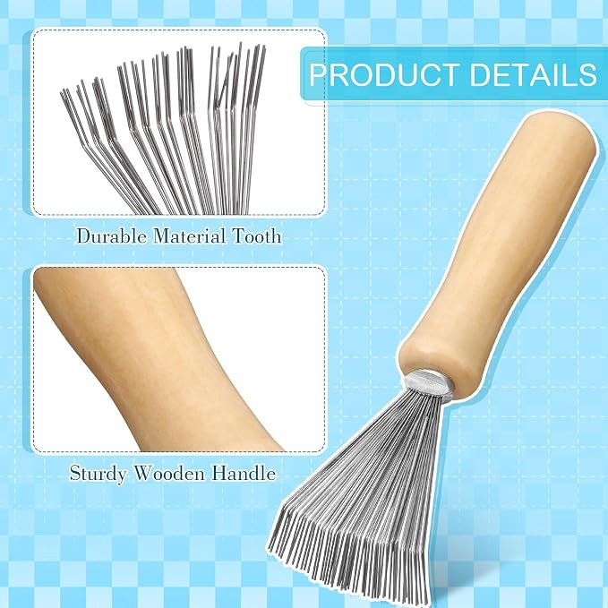 Boao 4 Pcs Hair Brush Cleaning Tool Set Mini Hair Cleaning Brush Tool Wooden Handle Mini Rakes for Removing Dust Home Salon Use(Green)