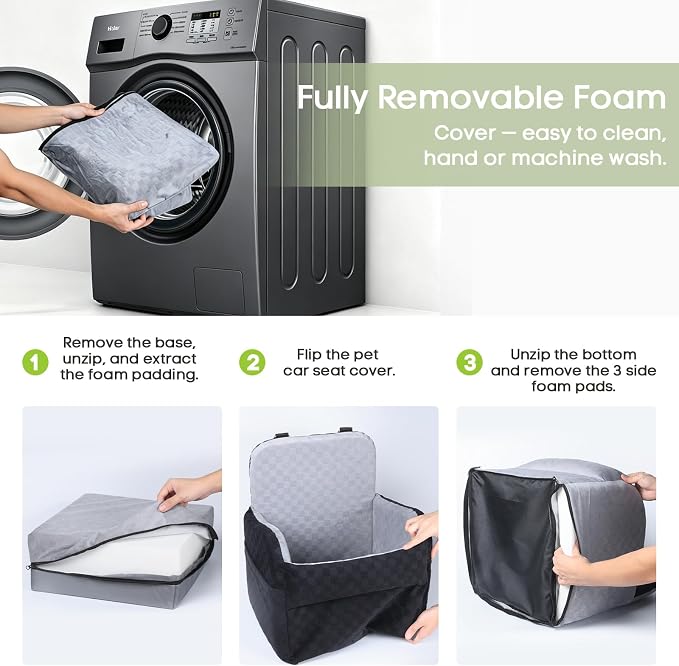 Waterproof Dog Booster Car Seat for Small Medium Dogs up to 26 lbs | 6-Inch Elevated Memory Foam CarSeat, Detachable Washable Cover, Y-Shape Safety Belt, Storage Pockets, Fits in Front/Back Seat