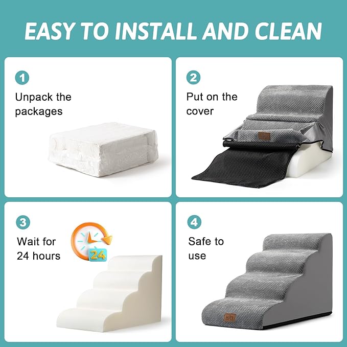 Dog Stairs for Small Dogs 15.7" H, Curved Dog Step for Puppy, Older Cat, Medium Pet Ramp for Sofa, Couch or Chair, Ladder with High Density Foam, 3 Step, 15.7x22.4x15.7 inch, Grey