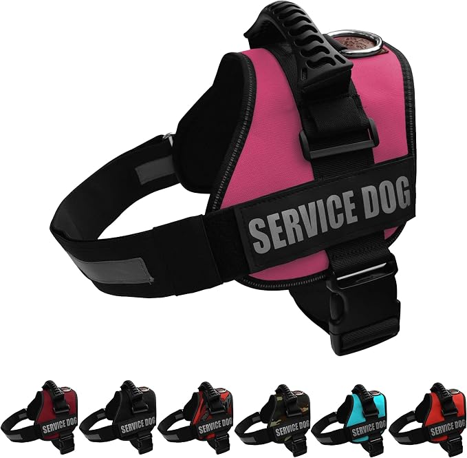 Service Dog Vest Harness – Reflective Service Animal Vest, No-Pull Harness with Handle & Mesh Padding – Sizes XXS-XL for Puppies – 2 Removable Service Patches Included (Extra Large, Pink)