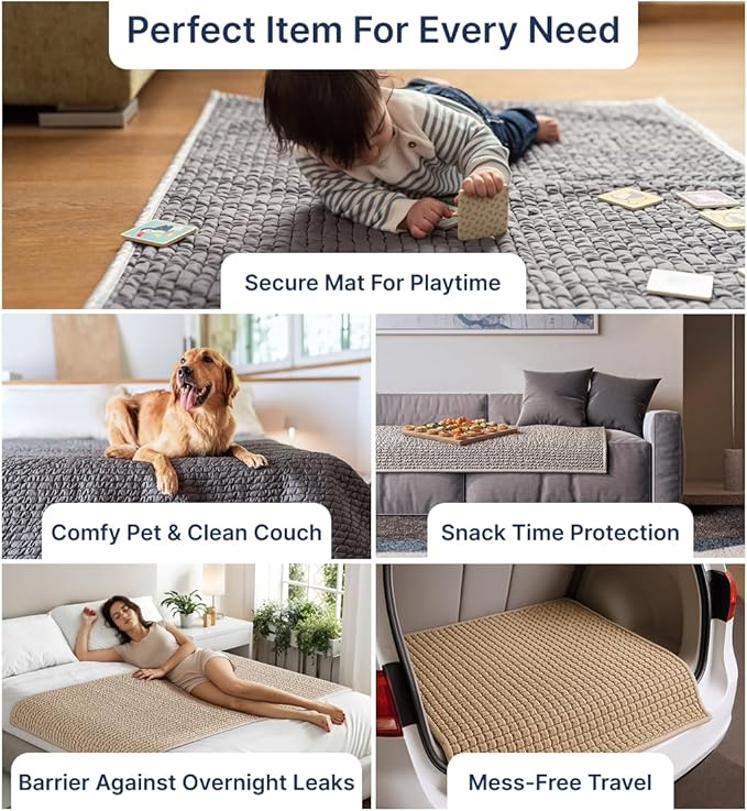 PAULATO BY GA.I.CO. Waterproof Blanket – 24x86” Changing Absorbent Pad for Incontinence – Machine Washable Stain-Resistant Protector for Couch Sofa or Bed – Reusable Waterproof Cover - Macadamia