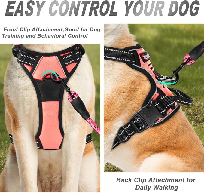 BARKBAY Dog Harness No Pull for Large Dogs Front Back Clips,Dog Vest | Soft Padded No Choke With Handle,Easy On&Off,Adjustable Reflective For Walking Training Running(Light Pink,XL)