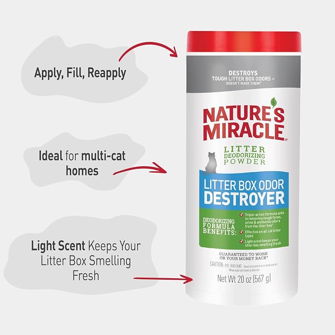 Nature's Miracle Litter Box Deodorizer, 20 Ounces, Litter Deodorizing Powder, Cat Odor Control Formula