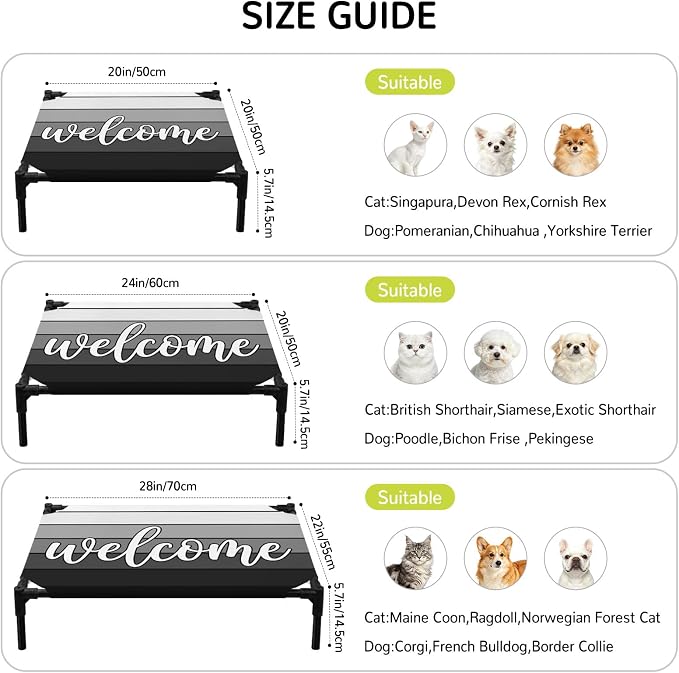 Outdoor Elevated Dog Bed for Small Dogs, Black Wooden Grain Breathable Cooling Raised Dog Cot for Indoor/Outdoor, Gradient Farmhouse Wood Plank Waterproof Elevated Pet Beds, S 20 x 20 in