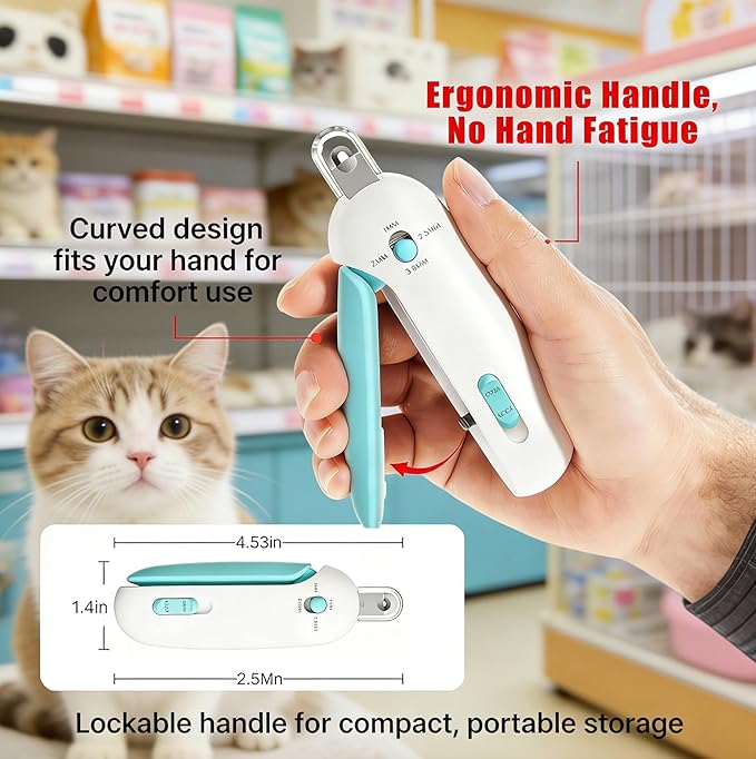 Cat Nail Clipper - Adjustable 3-Size Trimming Hole with Hidden Nail File | Safe Anti-Splash Claw Cutter for Kittens & Indoor Cats (Blue)