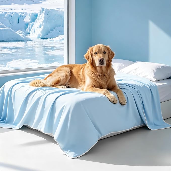 Mora Pets Premium Cooling Blanket for Dogs, Q-MAX>0.5 Washable Breathable Cooling Mat, Lightweight Soft Summer Pet Throw Blanket, Furniture Protector Bed Couch Cover for Large Dog Cat, Blue, 60x80