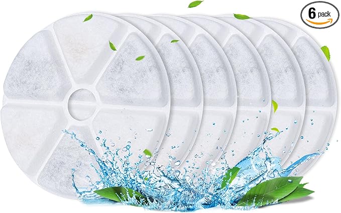 BOORCA Cat Water Fountain Filters, 6 Pieces Triple Filtration System Replacement Filter Fit for 84oz/2.5L Cat Pet Fountain, 6 Filtration System and 2 Pre-Filter Sponges
