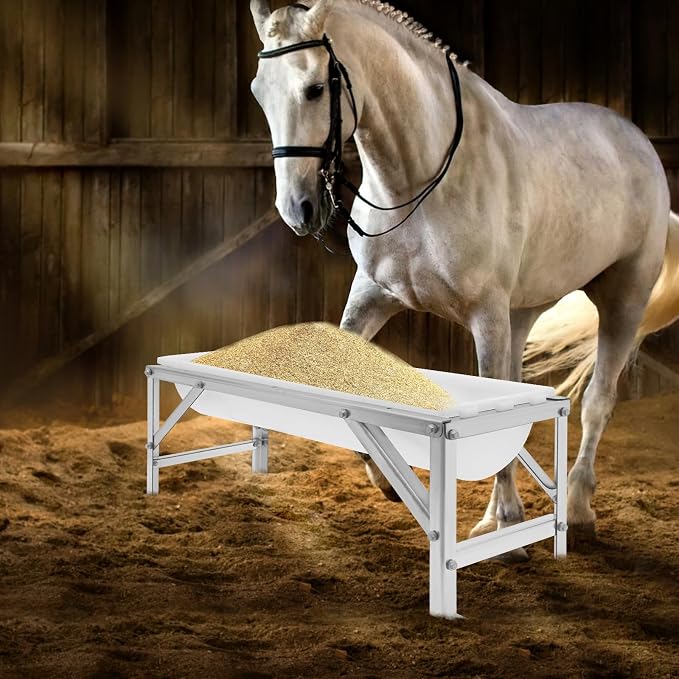 39.4" Long Feed Trough, 35L/9.25Gal Livestock Feeder Trough, Heavy Duty Galvanized Sheet Feeder Trough Animal Feed/Water Station for Goats Sheep Pigs Horses (White)