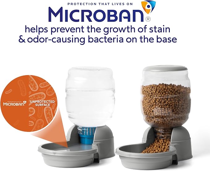 Petmate Replendish Gravity Automatic Dog Water Dispenser Pet Waterer and Pet Feeder Set with Microban Protection Base, 100% BPA Free, Wide Mouth Bowl - 0.5 Gallon Water, 2 lb Food