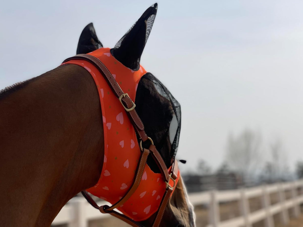 Horse Fly Mask Super Comfort Horse Elasticity Fly Mask with Ears We Only Make Products That Horses Like… (Orange, M)