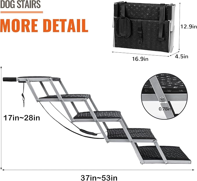 Dog Ramps for Large Dogs - Portable Dog Steps for Cars and SUV, Truck, Lightweight Non-Slip Dog Stairs Support Up to 200 Lbs