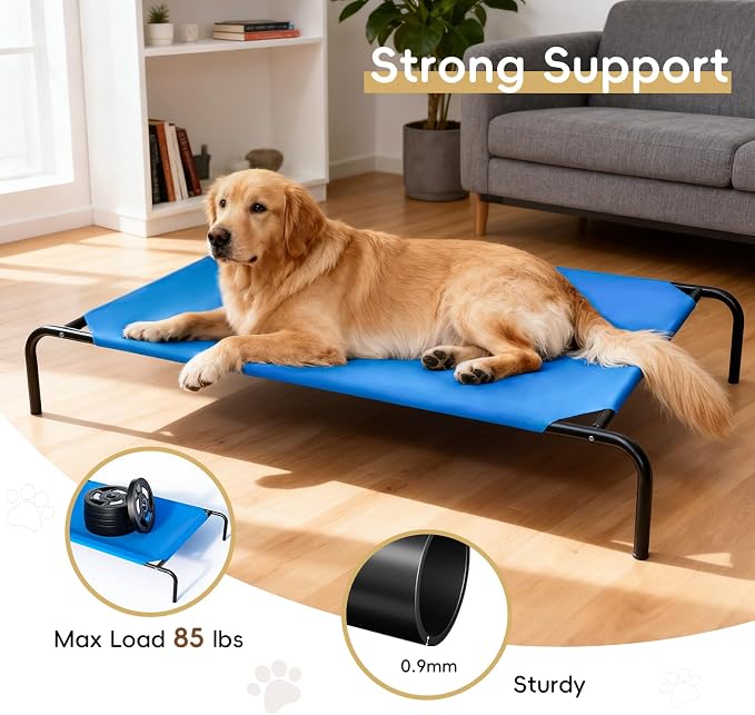 STARLATTA Elevated Dog Bed for Large Dogs, Washable Raised Cot with Skid-Resistant Feet, Waterproof Cooling Dog Beds with Oxford Cloth, Indoor/Outdoor Use, Blue 50in