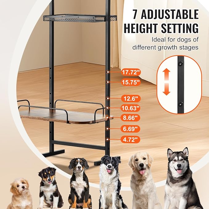 VEVOR Elevated Dog Bowls with 7 Adjustable Height, Dog Feeding Station with Storage, Raised Dog Bowl Stand, Lifted Dog Bowl Holder Cabinet Shelf with Pet Food Toy Organizer for Large Medium Small Dogs