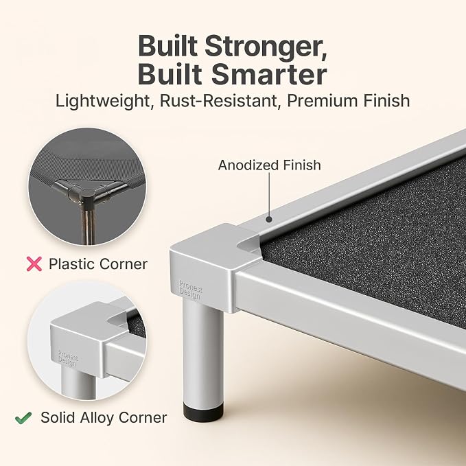 Elevated Dog Beds Large Sized Dog, Chew Proof Aluminum Alloy Heavy Duty Dogs Supplies Cooling Raised Pet Cot Indestructible with Anti-Rust Washable Assembly for Crate Outdoor-48.4"x 32" x 6.5"