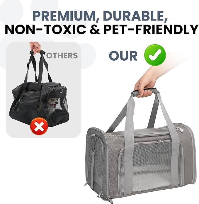 Soft-Sided Cat Carrier Expandable Pet Carrier Airline Approved Mesh Travel Carrier Up to 22lbs for Cats Small Dogs Collapsible Escape-Proof with Shoulder Strap Washable (20x13x13 Gray)