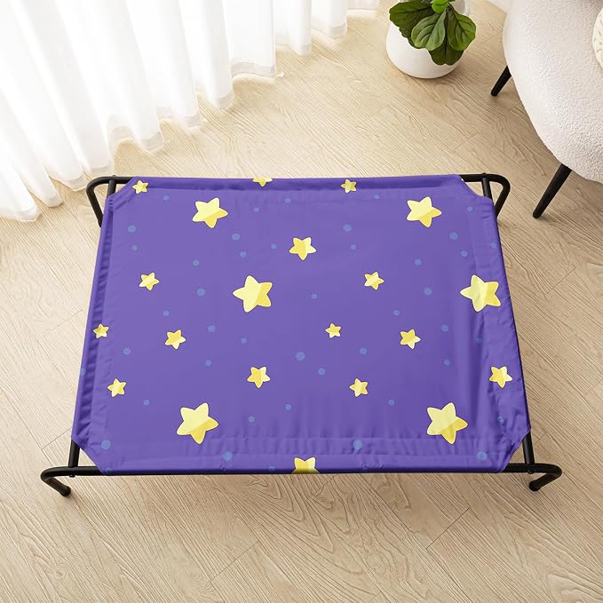 Deep Blue Gold Star Orthopedic Elevated Dog Pet Bed(35"X25"X8"),with Metal Frame,Printing Breathable Waterproof Dog Kennel,Sleeping Bed Set for Small Medium Large Dogs Cats,for Home,Outdoor Use