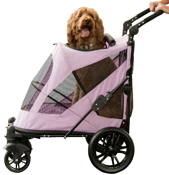 Pet Gear NO-Zip Pet Stroller with Dual Entry, Push Button Zipperless Entry for Single or Multiple Dogs/Cats, Pet Can Easily Walk in/Out, Gel-Filled Tires, Larkspur, Excursion