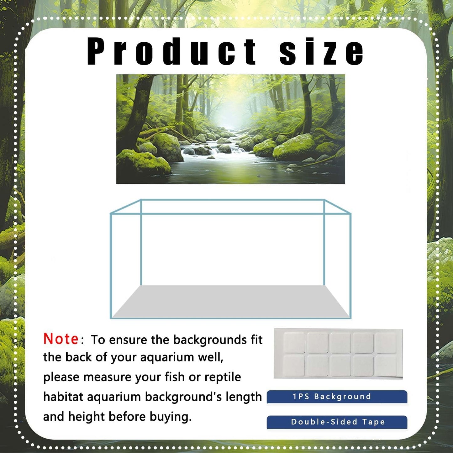 60X24IN Tropical Forest Terrarium Background, Natural Green Forest Tree Reptile Habitat Background, Misty Rainforest Aquarium Background, with 8 EVA Double-Sided Tape
