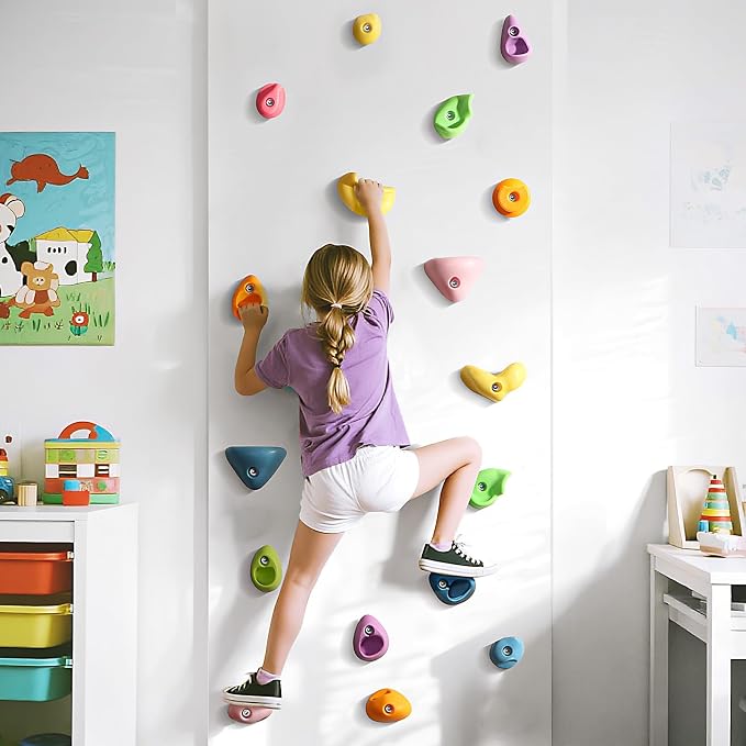 TOPNEW 20PC Kids Climbing Holds, Climbing Rocks for Play Set, Swingset - Adult Rock Wall Holds with Mounting Hardware for Indoor Outdoor Climbing Wall, Pastel Color