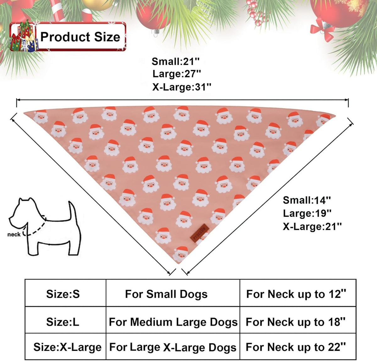 PTDECOR Christmas Dog Bandana, Santa and Snowman Design Reversible Holiday Pet Scarf, Premium Durable Fabric, Triangle Christmas Bandanas for Medium Large Dogs Pets (Large)