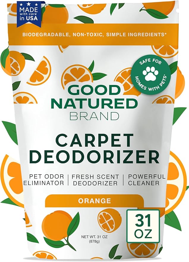 Good Natured Brand | Carpet Deodorizer & Freshener Powder | 31 oz Pet Odor Eliminator for Strong Odor & Pet Urine | Fresh Natural Sweet Orange Scent | Safe for Homes with Pets