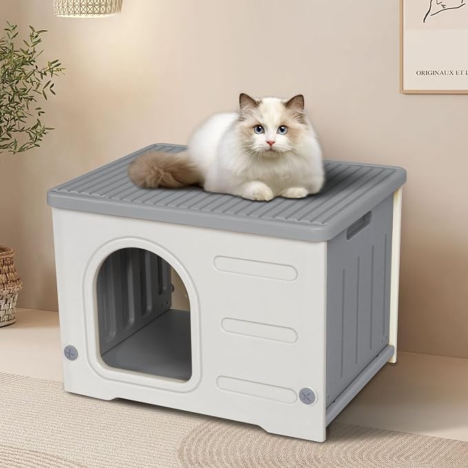Plastic Cat House for Indoor Outdoor, Weatherproof Outside Cat Shelter | Durable Plastic, Weatherproof ,Easy to Assemble