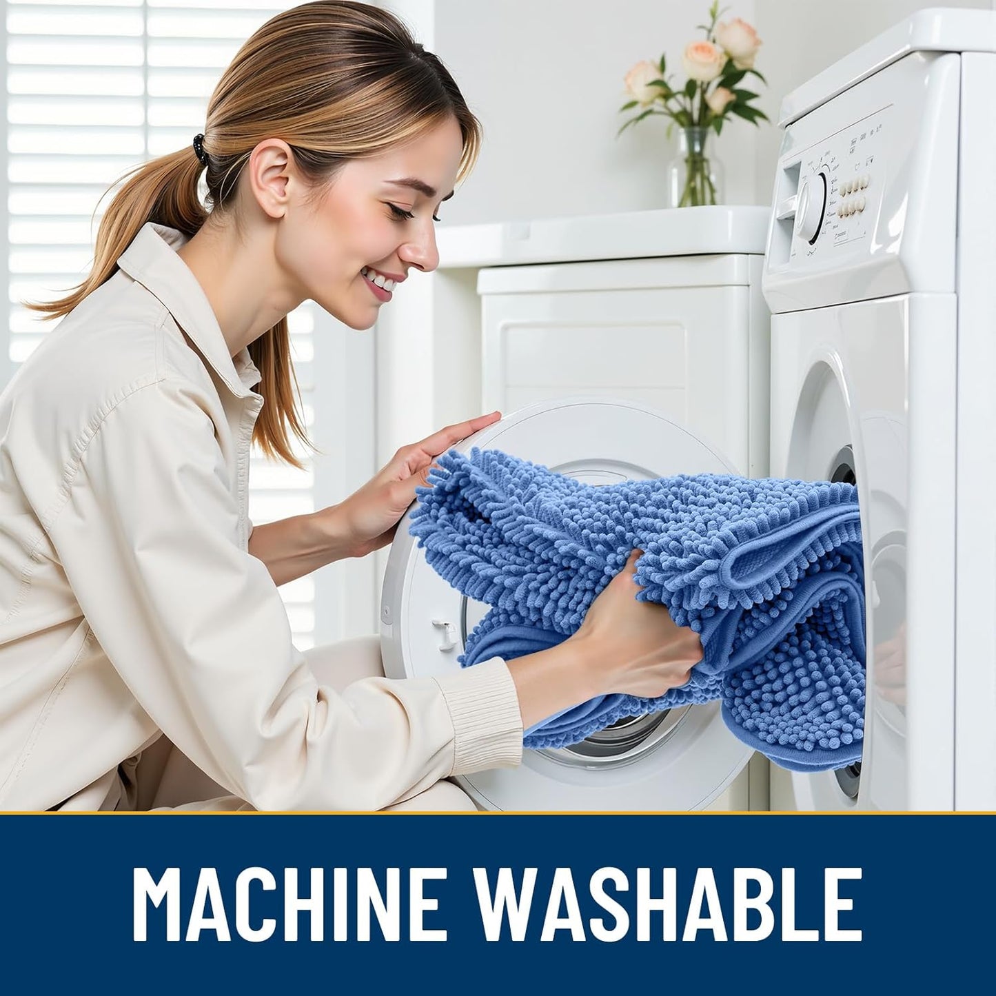 Smiry Dog Door Mat for Muddy Paws 48x30, Absorbs Moisture and Dirt Doormat, Non-Slip Washable Quick Dry Chenille Front Door Mat Indoor Entrance, Entryway Carpet for Inside Floor, Cornflower Blue
