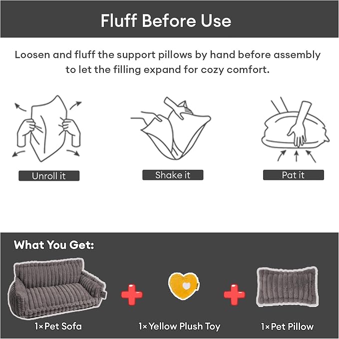 FUNNY FUZZY Dog Couch Bed, Fluffy Dog Bed Large Sized Dog Pillow, Grey | Orthopedic Supportive Meidum Large Pet Sofa, Removable Washable Cover, Non-Slip, Snoozy Dream, 39"×26.3"×15.7", Up to 55 Lbs