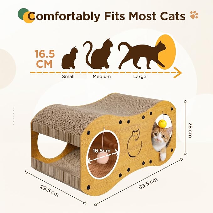 Gimars Cat Scratchers, Bridge Shaped Cardboard Cat Scratcher & Curved Lounge Bed with Toy Balls, Hideout Cave Scratch Pad for Cats, Furniture Protector, Cat Scratchers for Indoor Cats
