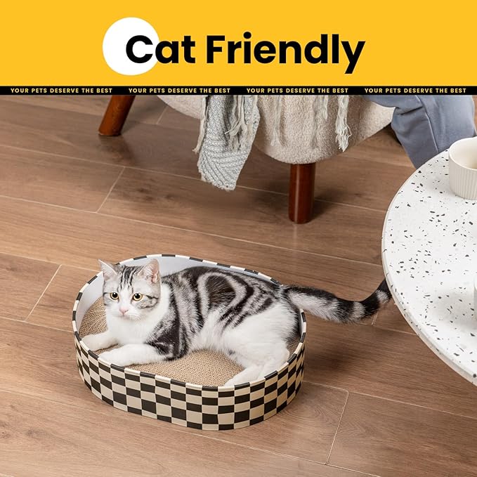 Conlun Cat Scratcher Box with 4 Cat Scratching Board Reversible Scratch Pad, Heavy Duty Corrugated Cardboard Pet Bed Lounger Kitty Scratchers for Indoor, Protects Furniture,Kittens Gifts-Large