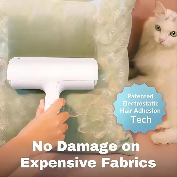 Reusable Pet Hair Remover Roller – Dog & Cat Fur Lint Cleaner for Sofa, Carpet, Bed & Car Seats – No Adhesive Required (White/Green)