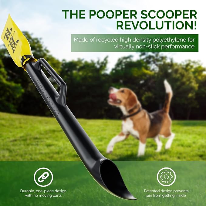 Pooper Scooper For Dogs & Cats – Dog Poop Scooper With Bag Attachment & 5 Pooper Scooper Bags – One-Handed Slide Scoop Dog Poop Picker Upper – Portable Dog Poop Scoop For Lawn Or Park