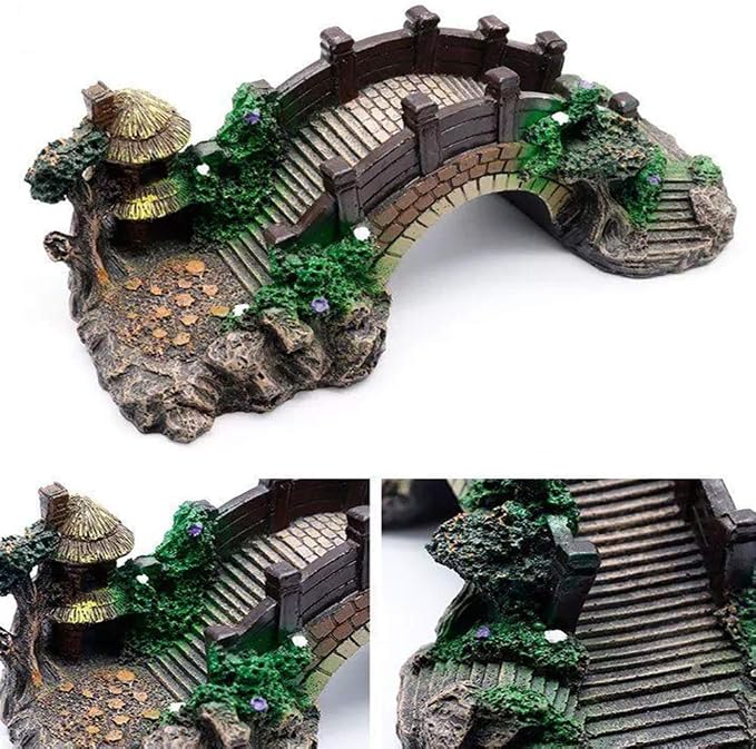 NA Aquarium Ornament Resin Arch Bridge Tree Pavilion Artificial Bridge Model for Garden Decor Fish Tank Landscape Accessories