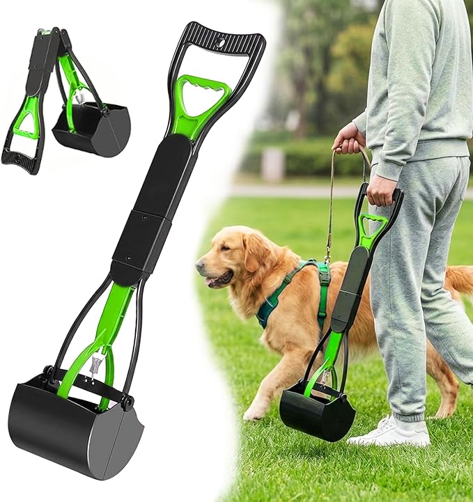 32" Portable Pooper Scooper,Foldable Durable,Pet Waste Scoop for Large dogs | No Bending Waste Pick Up Tool for Back Pain Sufferers for Yard Street Grass Outdoor Cleanup(Green)