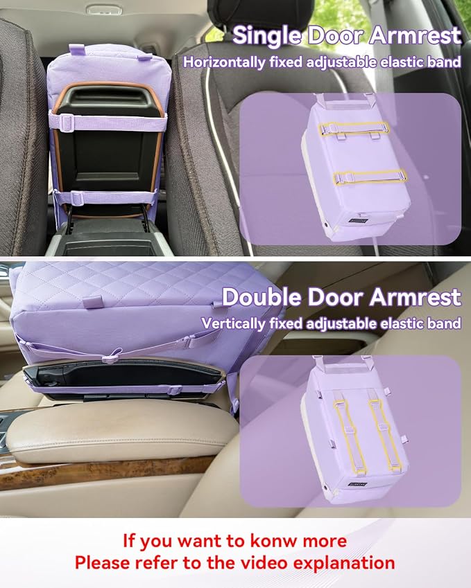 PETSFIT Cat Car Seat with Dual Adjustable Seat-Rail Anchor Hooks | Anti-Collapse Leather Dog Console Car Seat with Safety Tether, Washable Cushion, Soft Pillow for Pets Under 8 lbs, Purple