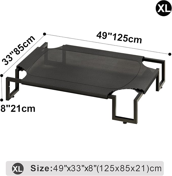 Elevated Dog Bed,Raised Outdoor Dog Bed for XLarge Sized Dogs | Waterproof Cooling Dog Cot with Washable Breathable Teslin Mesh,Pet Bed with Heavy Duty Frame,No-Slip Feet,Black 125×85×21cm