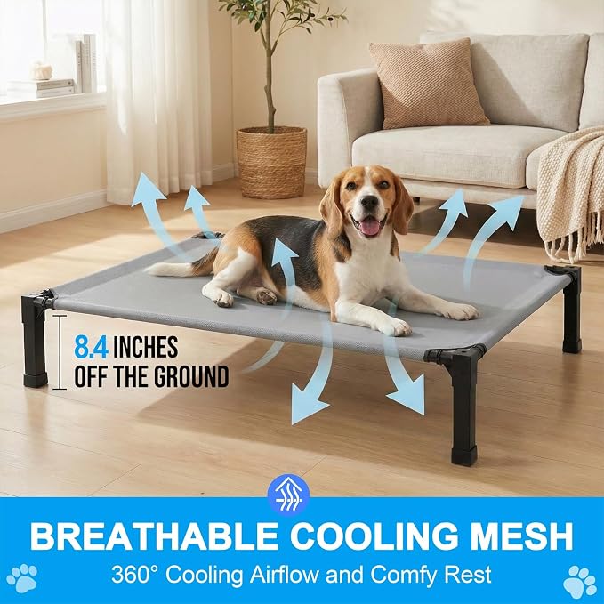 Elevated Dog Bed Raised Cooling Dog Cot for Large Dogs, Portable Indoor & Outdoor Pet Bed with No-Slip Feets Breathable Mesh Pet Bed for Camping Outdoor