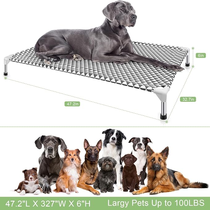 Elevated Outdoor Dog Bed, X-Large Size, Cotton Material, Non-Slip Feet, Fits up to 120lbs