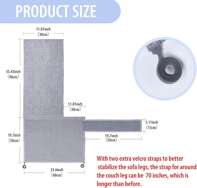 Cat Scratch Couch Protector with Natural Sisal for Protecting Couch Sofa Chair Furniture 23.6" L*19.7" W(Smoke Gray, Right Hand)