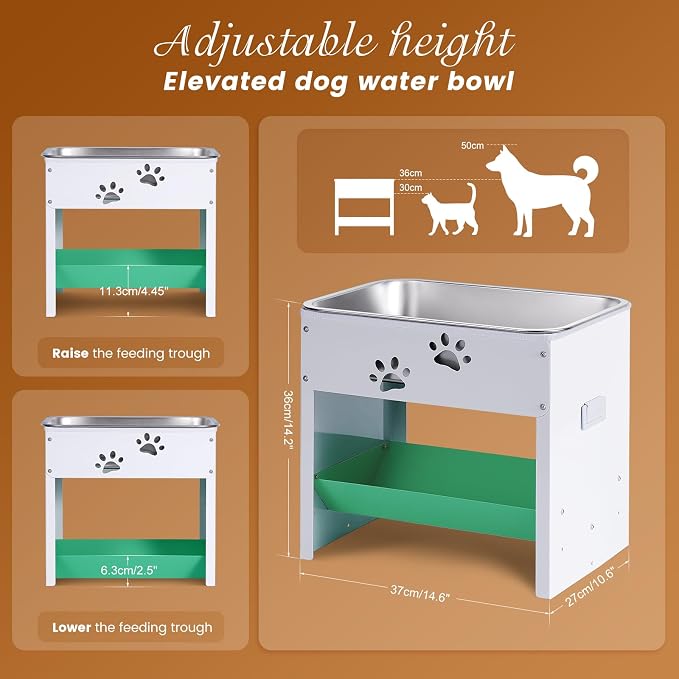 Dog Water Bowl Elevated| Adjustable Stand Pet Feeding Station with Storage | 3 Gal Stainless Steel Pet Food Water Bowl Set Metal Dog Bowl for Cat, Large Breeds Easy to Clean, Indoor/Outdoor Use