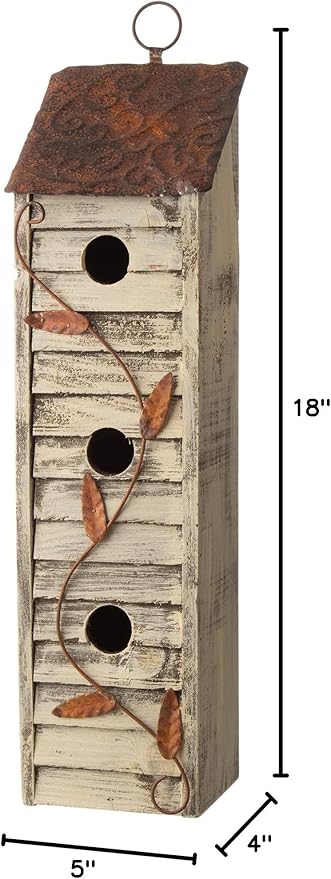Glitzhome JK90154 3-Tier Hanging Bird House Wooden Window Shutters Birdhouse 18 Inch Tall, White