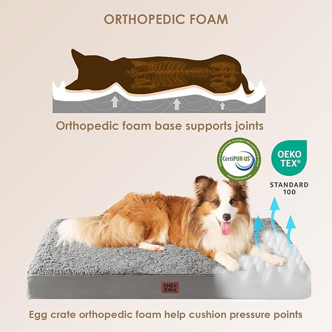 EHEYCIGA Orthopedic Dog Bed Medium with Removable Washable Cover,30x20 | Egg Crate Foam Support, Durable Oxford fabric, Non-Slip Bottom, Machine Washable, Soft Waterproof Plush Pet Bed Mat For Crate