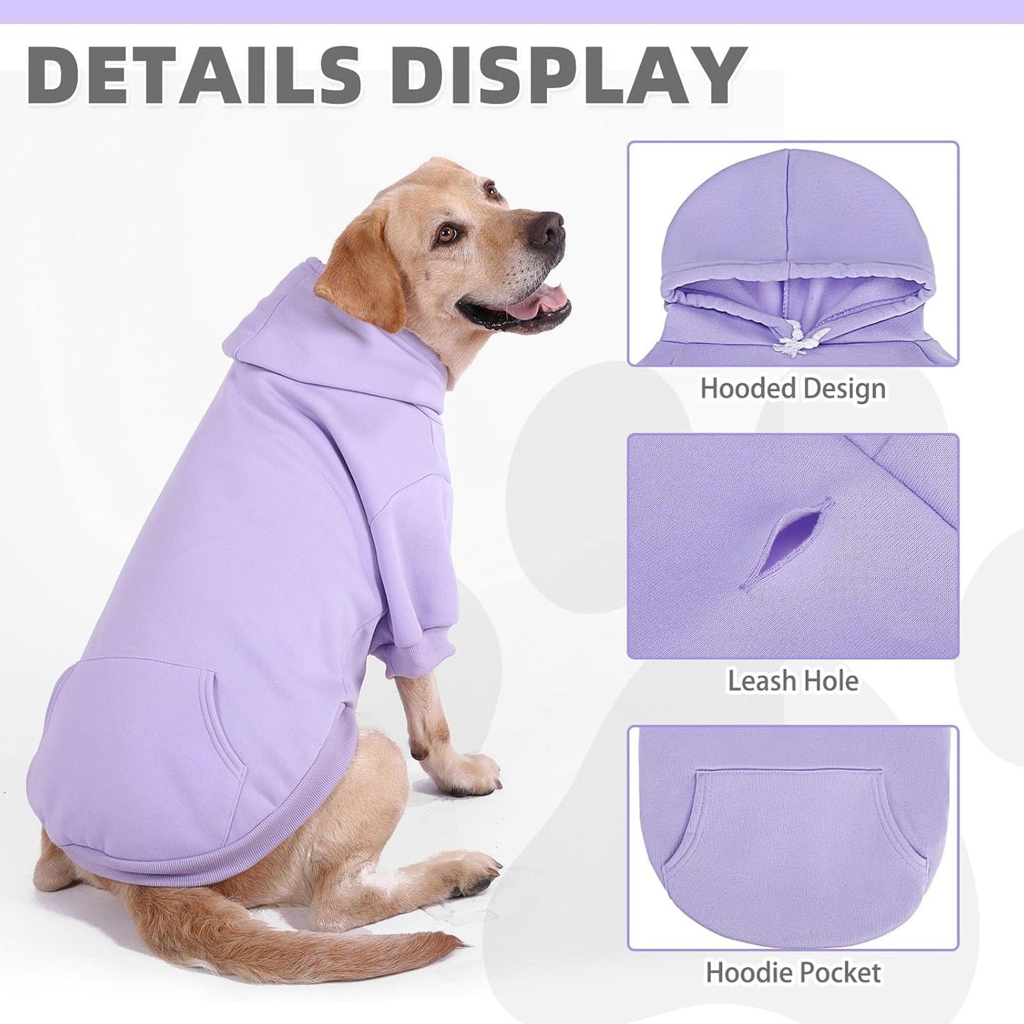 KOOLTAIL Basic Dog Hoodie - Soft & Warm Dog Hoodie Sweater with Leash Hole and Pocket, Pet Winter Coat, Cold Weather Clothes Sweatshirt for Small Medium Large Dogs Puppy Cat Boys Girls Lavender L