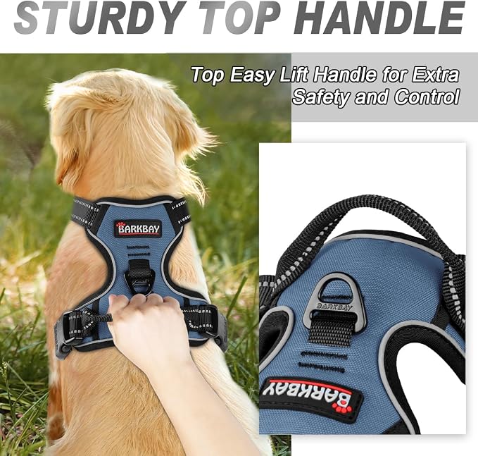 BARKBAY Dog Harness No Pull for Small Sized Dog Front Back Clips,Dog Vest | Soft Padded No Choke With Handle,Easy On&Off,Adjustable Reflective For Walking Training Running(Navy,XS)